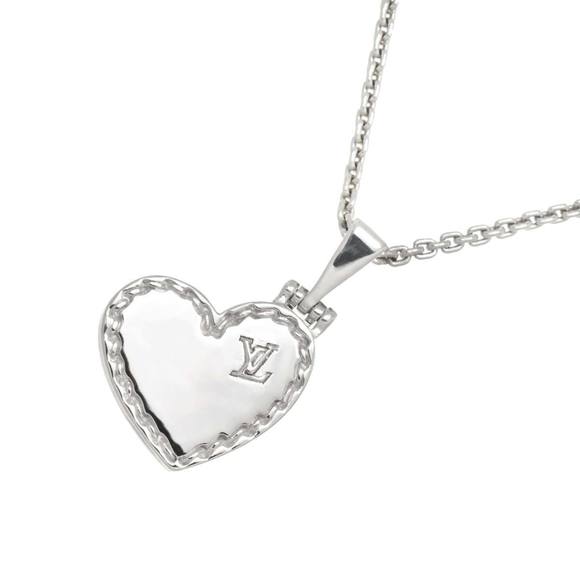 LOUIS VUITTON Pendant Cool Heart Locket Necklace 50cm K18 WG White Gold 750 D... - Picture 1 of 8
